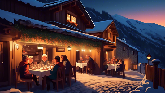 A cozy and hidden traditional Andorran restaurant tucked away in a picturesque mountain village, with guests enjoying unique local dishes under warm, glowing lights.