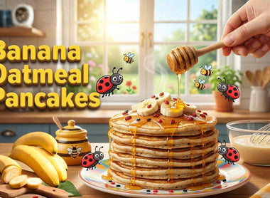 Hive-Sided Banana Oatmeal Pancakes with Cinnamon Swirls