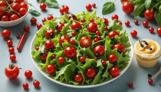 Whimsical Ladybug Salad: A Colorful Medley of Cherry Tomatoes and Fresh Greens Perfect for Summer Gatherings!