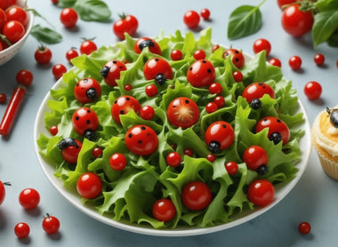 Whimsical Ladybug Salad: A Colorful Medley of Cherry Tomatoes and Fresh Greens Perfect for Summer Gatherings!