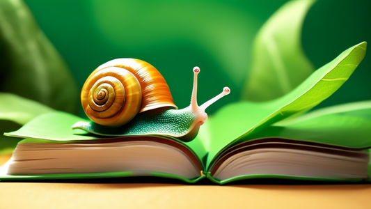 A happy snail munching on a large, green leaf