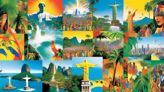 DALL-E prompt:

A vibrant, colorful collage showcasing iconic Brazilian landmarks and scenes: Christ the Redeemer statue overlooking Rio de Janeiro, the Amazon rainforest with exotic wildlife, Iguazu 