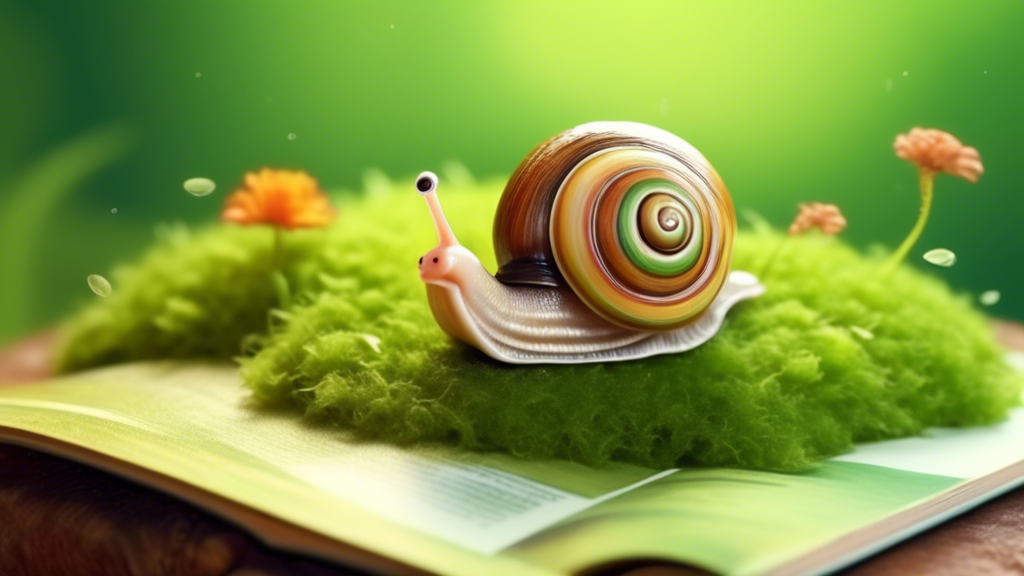 a happy snail crawling on soft green moss