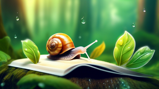 A snail relaxing on a dewy leaf in a cool and humid forest