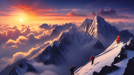 Dramatic sunrise over Fansipan Peak with climbers celebrating on the summit, illustrating the best weather conditions for visiting.