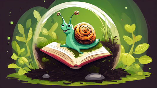 A snail in a terrarium filled with dark, damp mulch and green moss