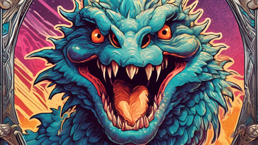 A detailed close-up illustration of a trading card featuring a fierce monster, with holographic foil accents and intricate border details