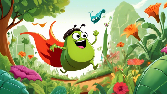 An illustration of a cartoon slug with a superhero cape zooming through a lush garden at an unusually high speed, with surprised and impressed garden creatures observing in the background.