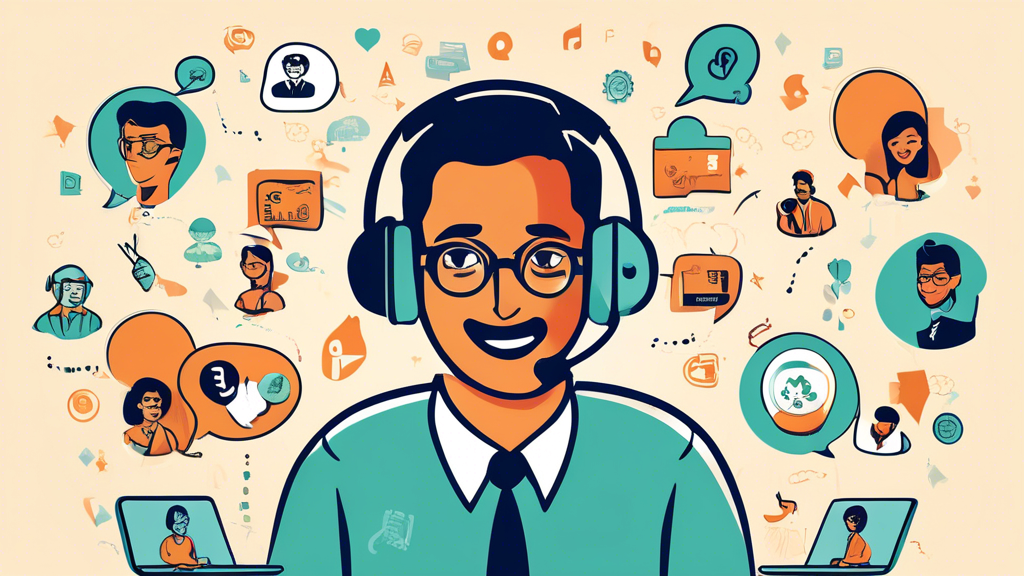 Create an image of a professional customer service representative speaking on a headset, surrounded by icons of Indian rupees, computers, and chat bubbles, with the text Vinayaka Rupee Loan Customer Care prominently displayed.