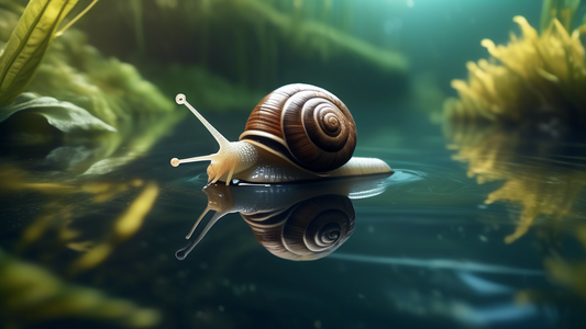 A snail wearing scuba gear exploring a freshwater lake