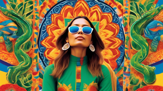 A meditative woman with closed eyes, surrounded by vibrant Oaxacan patterns and Alebrijes, in front of Templo de Santo Domingo, Oaxaca, digital art