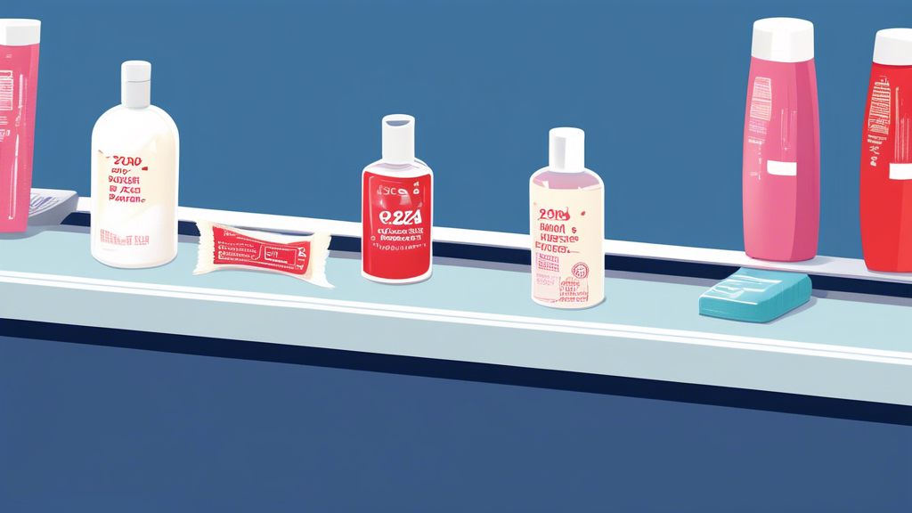 An animated TSA security checkpoint with various travel-sized toiletries on a conveyor belt, highlighting a prominently featured tube of hair gel with a '2024 Approved' stamp.