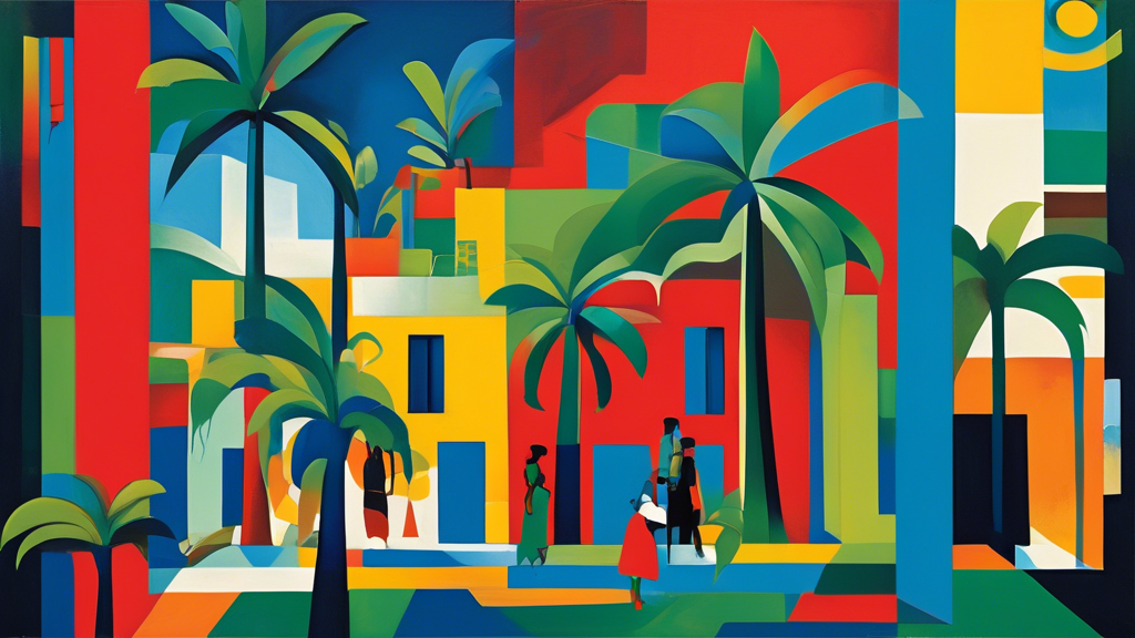 DALL-E prompt:

A vibrant, abstract painting in the style of Brazilian Modernism, featuring bold geometric shapes, tropical colors, and elements of Brazilian culture such as palm trees and favelas, wi