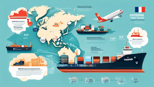 Create an infographic-style illustration showing a visual representation of estimating delivery time from China to Thailand. Include elements such as a map highlighting China and Thailand, shipping ro