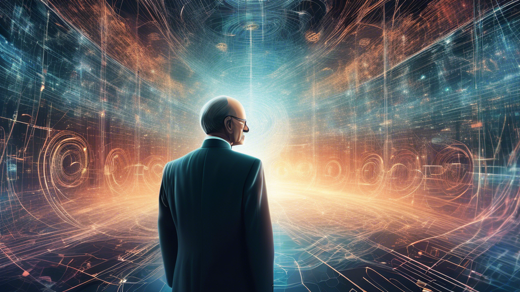 Digital artwork depicting Max Planck standing in a room filled with glowing futuristic quantum computers and swirling equations, symbolizing the dawn of the quantum revolution.