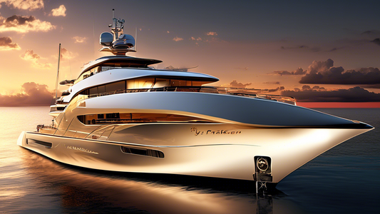 An ultra-luxurious yacht with 'My Taiken' elegantly written on the side, mooring at an exclusive, high-end private marina filled with opulent yachts, each uniquely branded, under a magnificent sunset, symbolizing the XO Private Network.