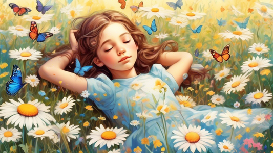 ## DALL-E Prompt Options for Daisy's Daydream:

Here are a few options depending on the tone and style you'd like:

**Option 1 (Whimsical and Dreamlike):**

> A young girl named Daisy with her eyes cl