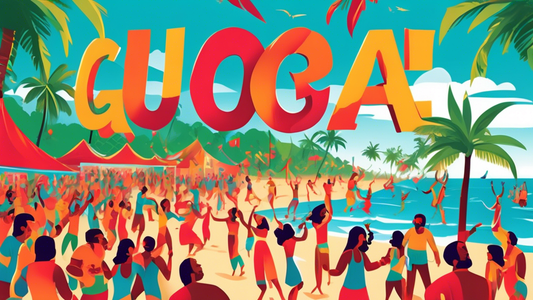 Create an image of a vibrant and colorful beach party in Goa, showcasing local culture, festive decorations, and people dancing, with the title 'Quora GOA'S BEST LOCAL DMC!' in bold, attractive letters floating above.