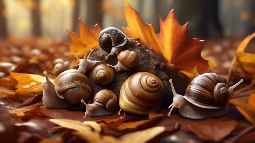 A cluster of snails hibernating under a pile of autumn leaves