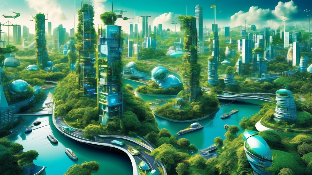 A futuristic cityscape in Brazil, with lush greenery intertwined, showcasing advanced technology like AI and robotics juxtaposed with traditional Brazilian art and culture, symbolizing the balance bet