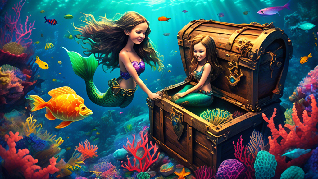 Two best friends, a mermaid and a scuba diver, discover a glowing treasure chest at the bottom of a coral reef.