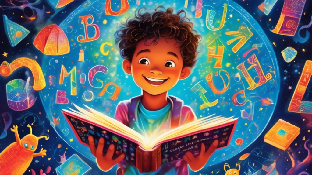 A magical, colorful book titled MultiLingual Magic for Kids levitates above a child's open hands, surrounded by glowing letters from different alphabets.