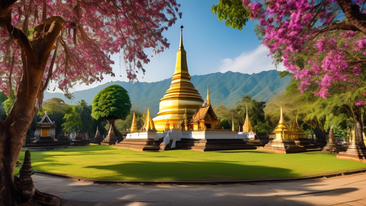 Create an image of Wat Chiang Man in Chiang Mai, Thailand, highlighting its historic and architectural beauty. The temple should be showcased with intricate gold detailing, traditional Lanna-style arc