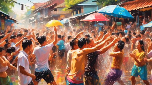 A joyous crowd throwing water on each other during Songkran, the Thai New Year's festival.