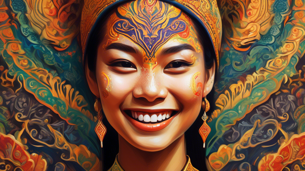 A woman with a traditional Thai smile, her face painted with intricate patterns that resemble a hidden, cryptic message.