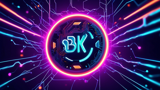 Digital artwork of an animated, futuristic coin with the logo 'Bonk' glowing in neon colors, surrounded by decentralized network connections, against a backdrop of a digital world, symbolizing the launch of the Bonk Cryptocurrency.