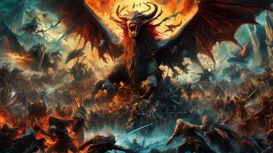 Fantasy painting of an epic battle scene from the Seventh Son movie, showcasing mystical creatures and the chosen hero, in a vibrant, detailed 1080p resolution style.