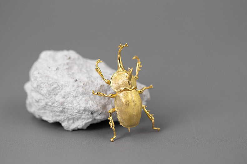 Atlas Beetle Brooch – with Regal Elegance - Gold or Silver (Sterling Silver S925)