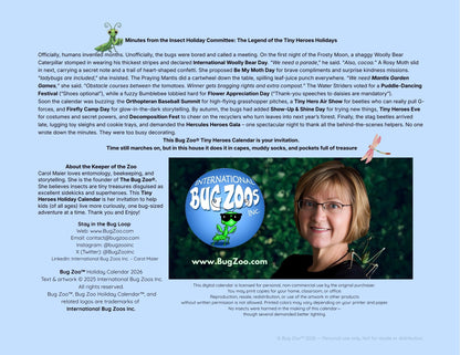 Bug Zoo™ Tiny Heroes Kids Calendar 2026 — Printable PDF