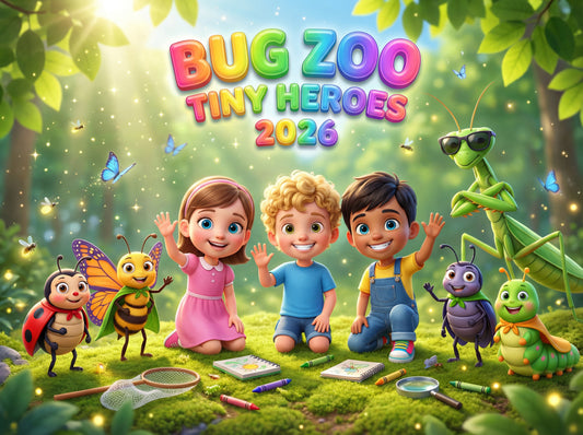 Bug Zoo™ Tiny Heroes Kids Calendar 2026 — Printable PDF