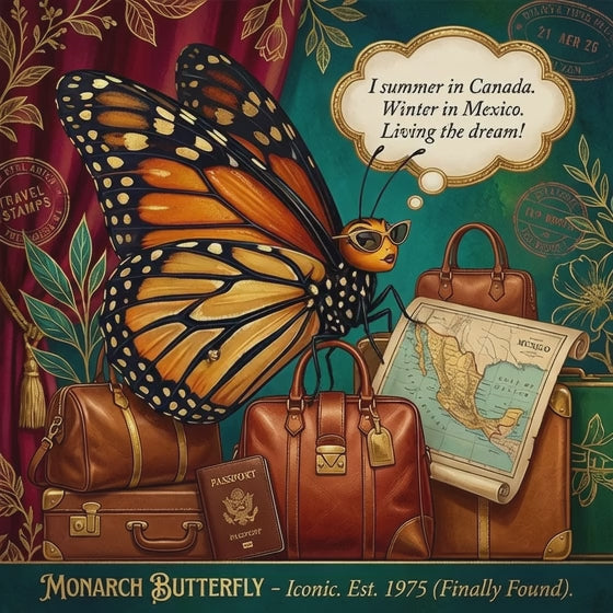 Butterfly with sunglasses and travel items on a decorative background